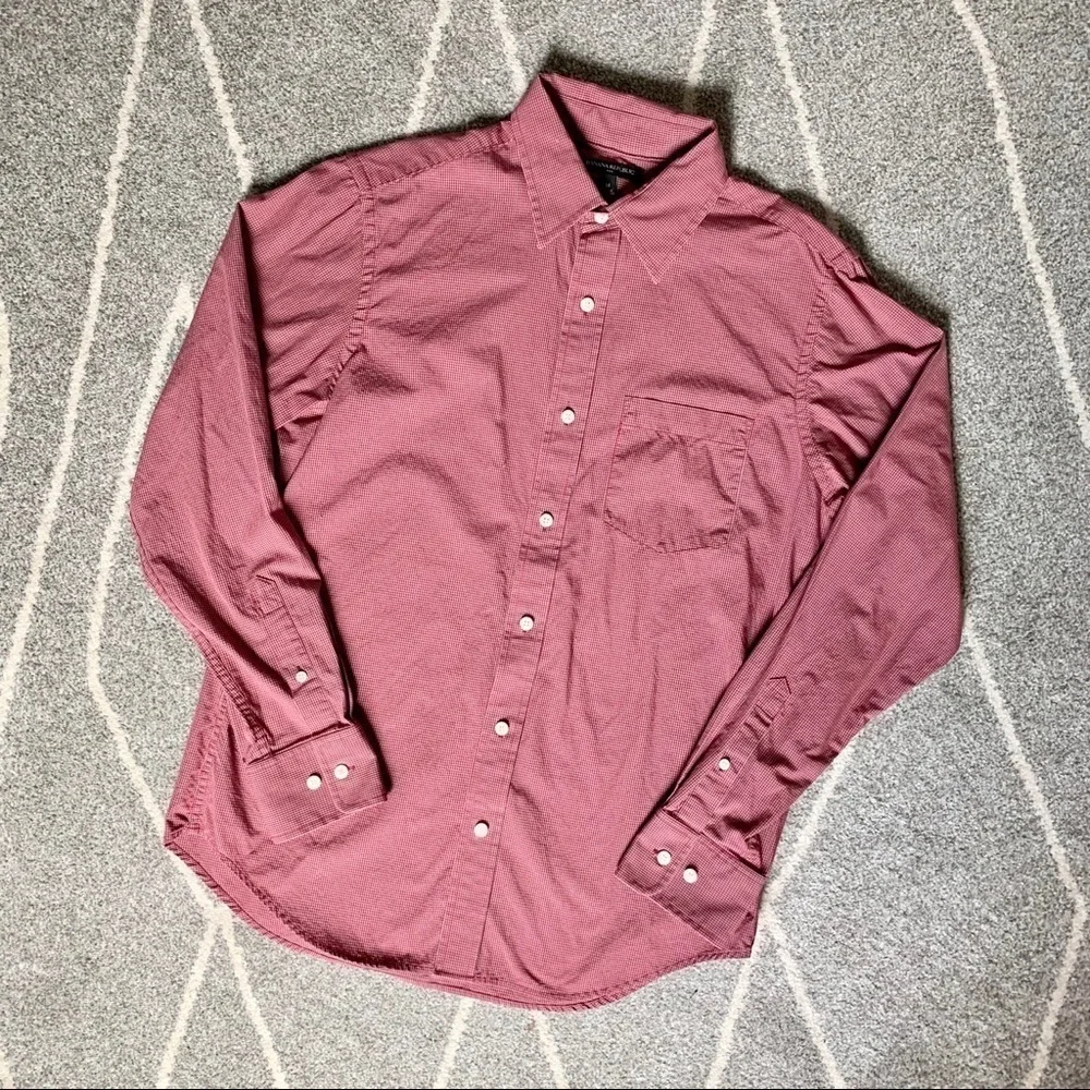 Banana Republic Red Micro Plaid Button Down Shirt